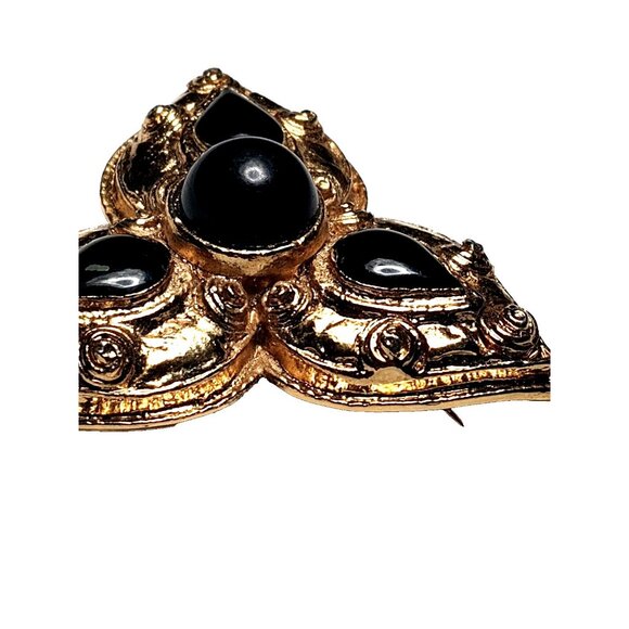 Rare Vintage Gold Toned Black Enamel Triquetra Brooch Trinity Celtic Knot Symbol - Picture 3 of 12